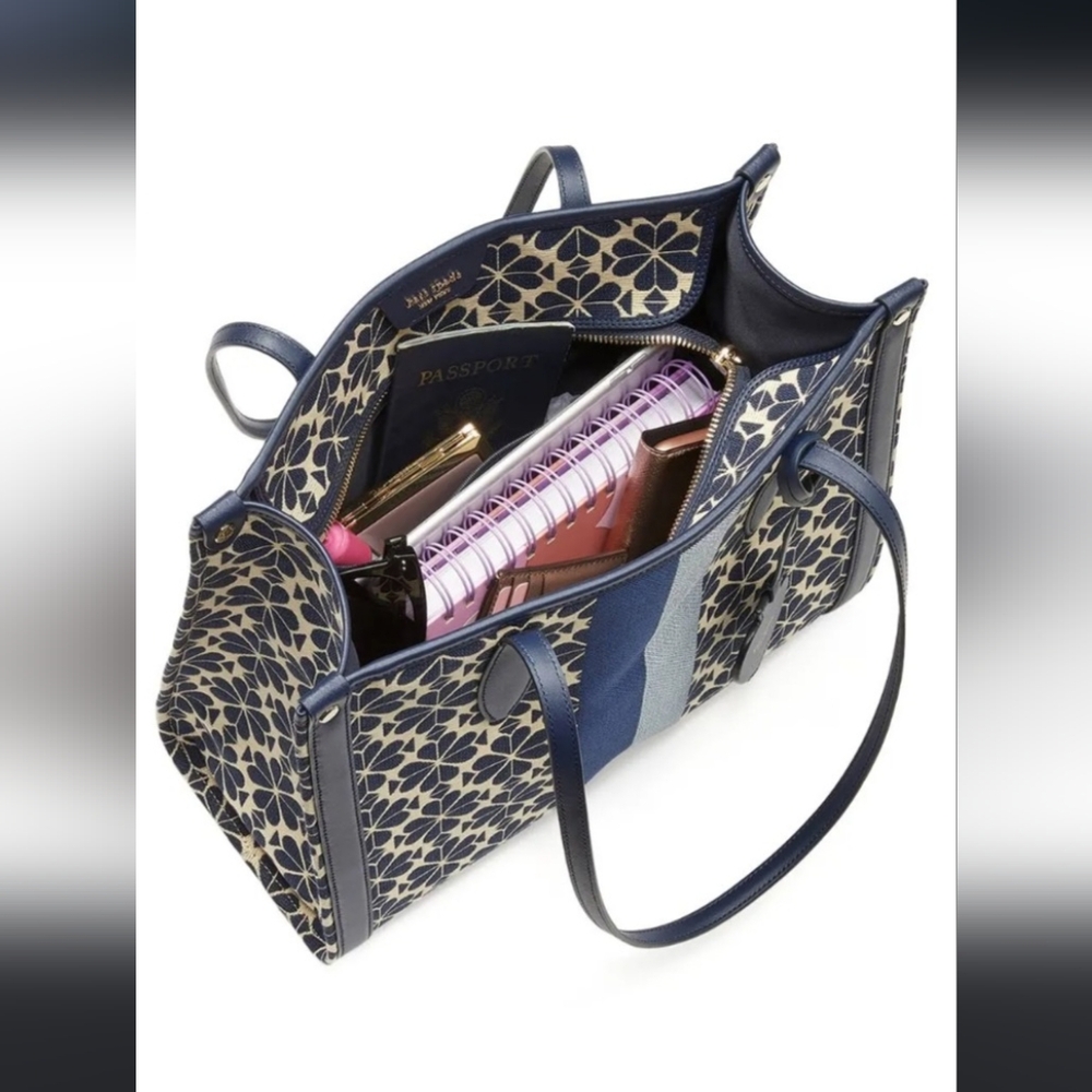 Kate Spade ♠️ Multi Flower Jacquard Stripe Manhattan Tote Bag